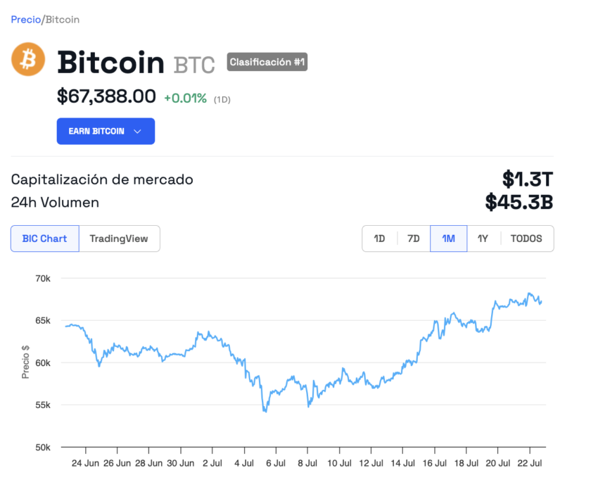 Comportamiento del precio de Bitcoin (BTC). 